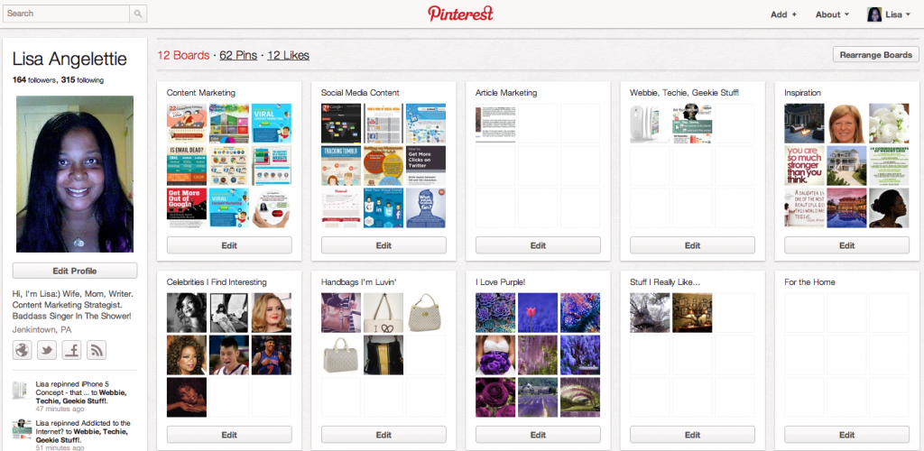 pinterest user page